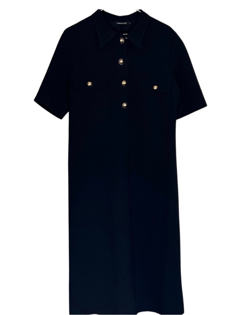 Editions de Robes Dress, Size 12, Black, Gold, Short Sleeve, Button Down